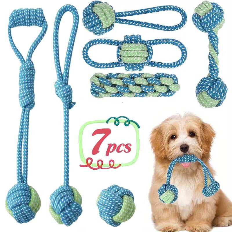 7pcs  Interactive Knot Toys Du - огляд і ціна Dog Rope Toy Aggressive Chewers